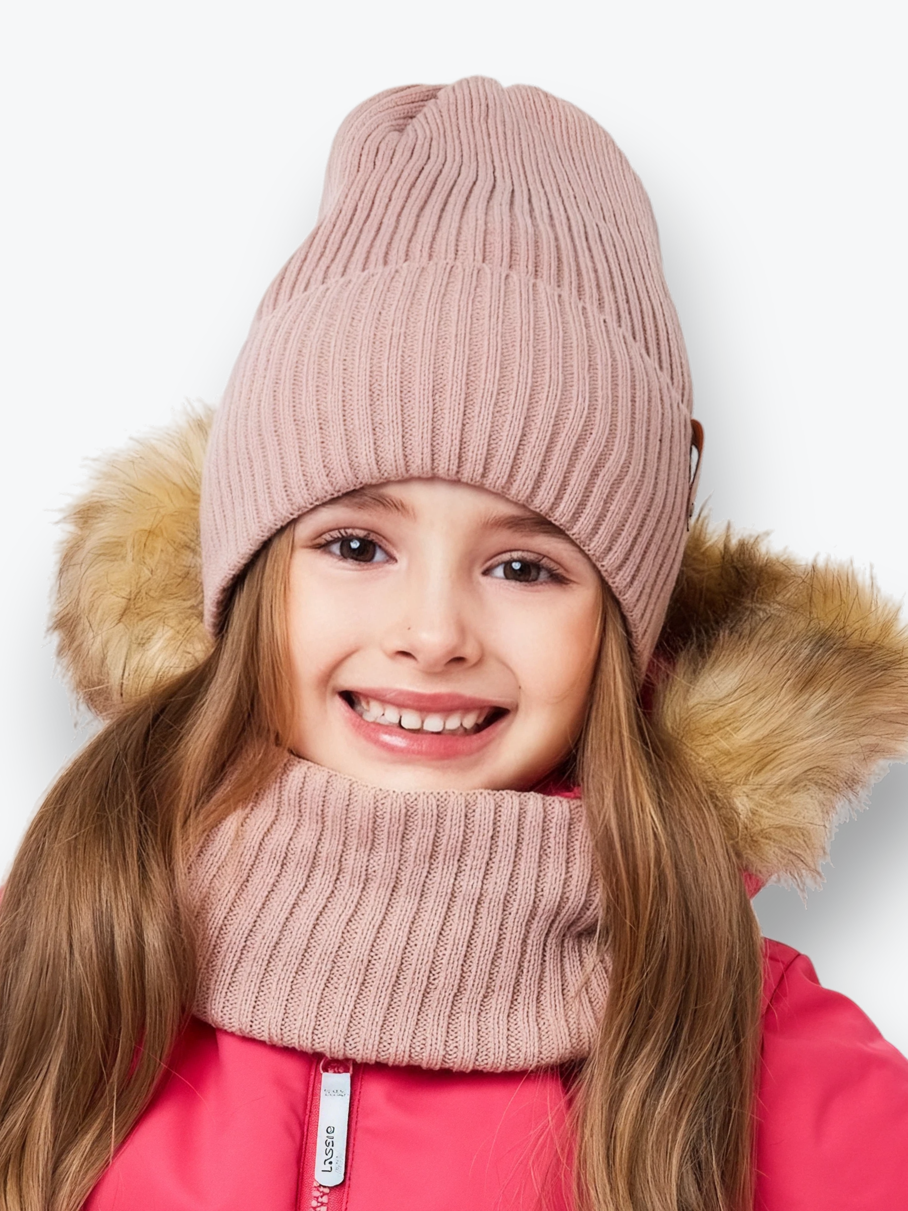 Шапка и снуд NYCkids NYC-H-104-GplainW-coffee - фото 1