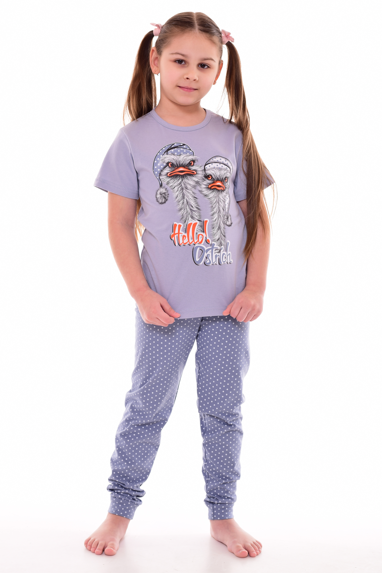 Пижама Новое кимоно 12-095 (серый) Страусы - фото 1