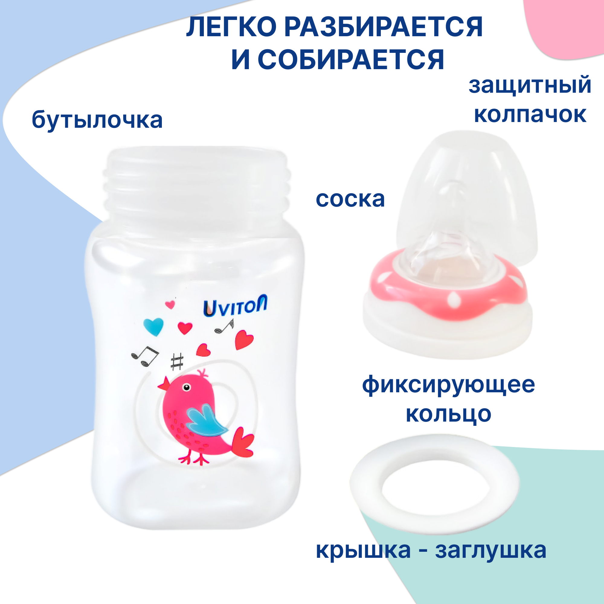 Бутылочка Uviton Classic+ 150 мл 1 шт. в ассортименте - фото 2