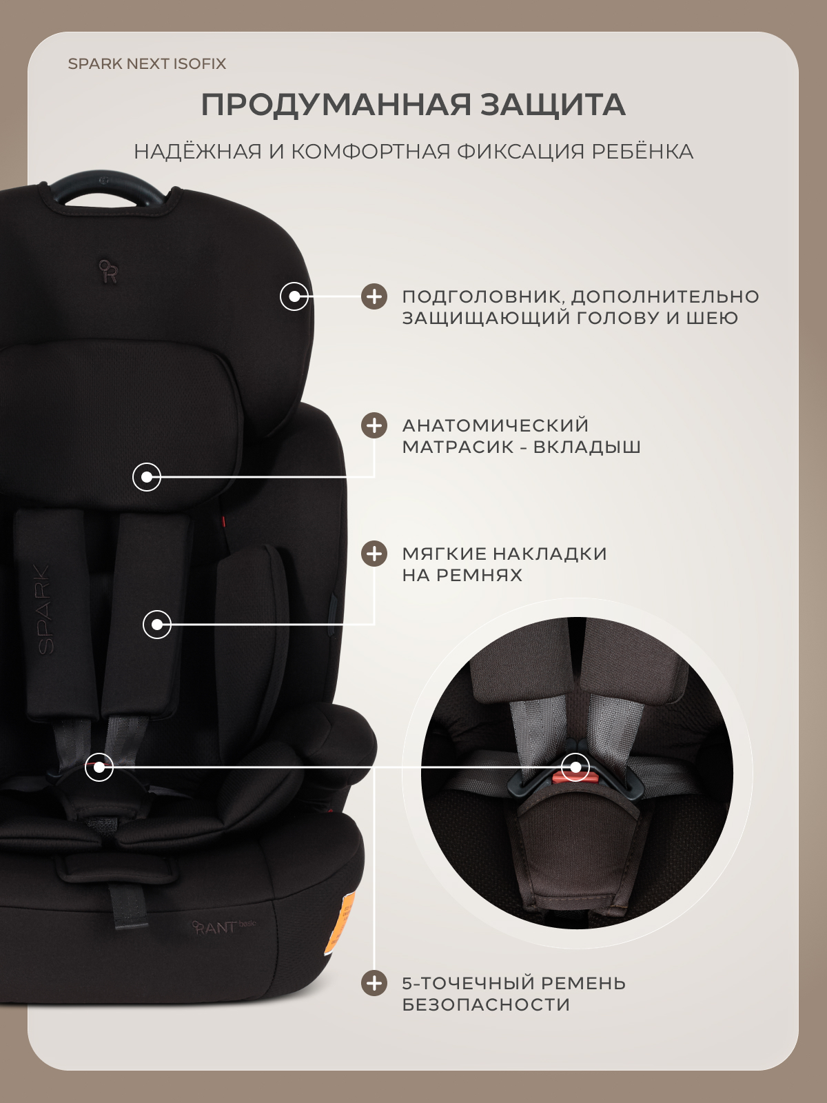 Автокресло Rant Basic Spark next Isofix 1/2/3 (9-36 кг) коричневый - фото 4