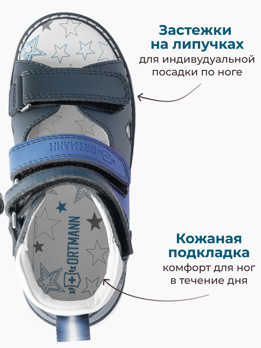 Сандалии ORTMANN kids 7.29_Kristof_голубой / синий микс, о/м - фото 5