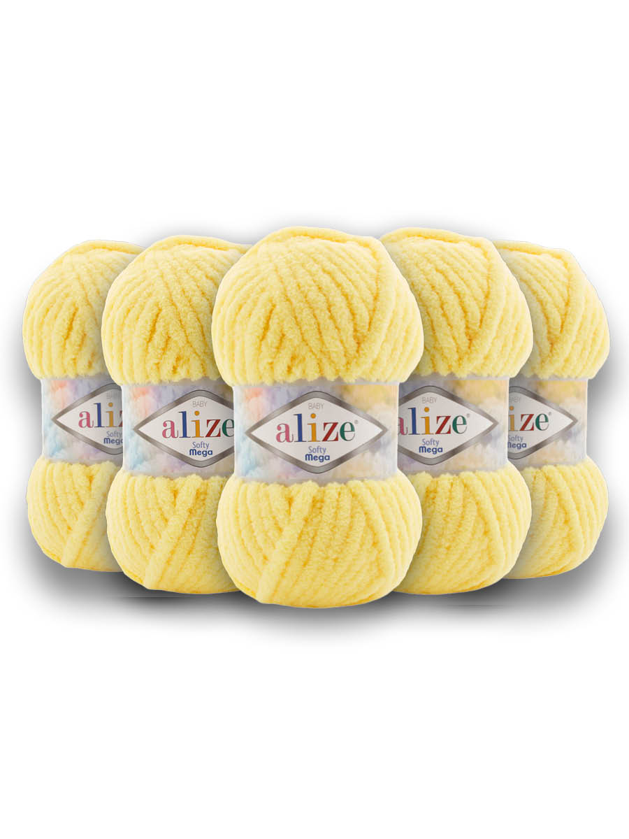 Пряжа для вязания Alize softy mega 100 гр 70 м микрополиэстер мягкая 187 лимон 5 мотков - фото 3