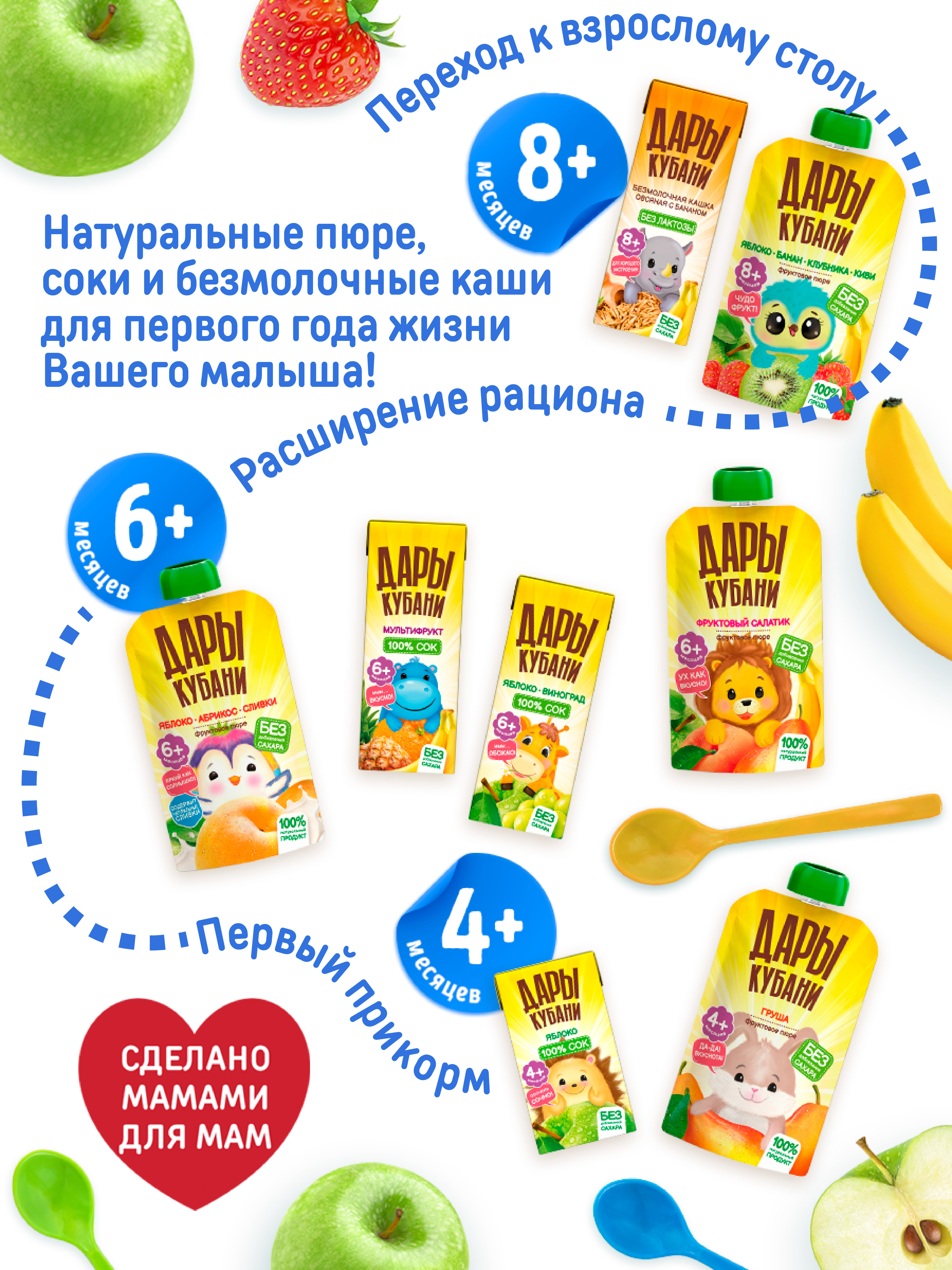 Пюре Дары Кубани Яблоко Банан Клубника Киви с 8 мес 90 г 12 упак. - фото 3