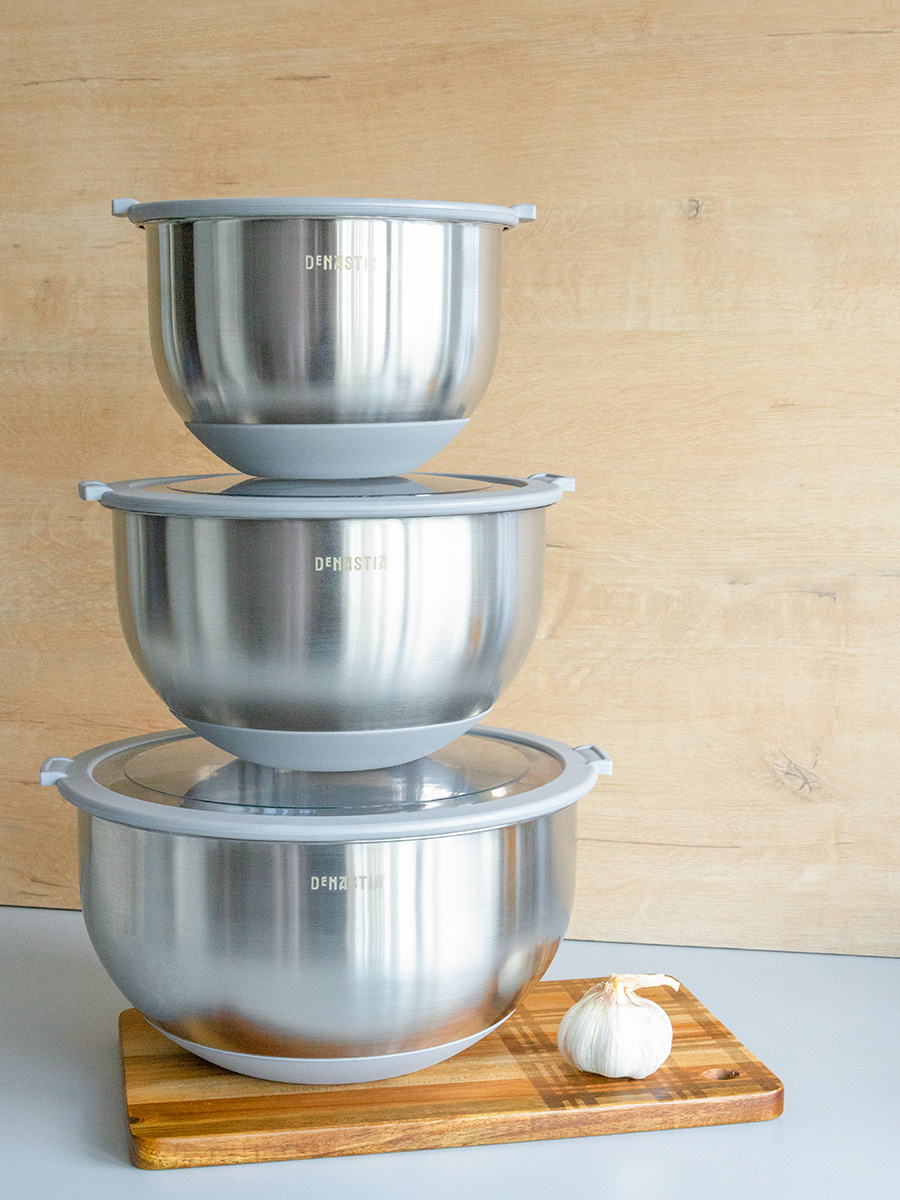 Миска DeNASTIA с прозрачной крышкой 5 л нерж.сталь серый A000339 - фото 8