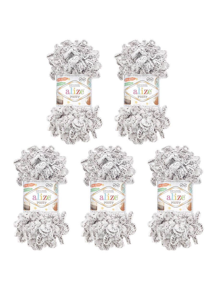 Пряжа для вязания Alize puffy 100 г 9 м микрополиэстер фантазийная плюшевая 686 белый леопард 5 мотков - фото 7