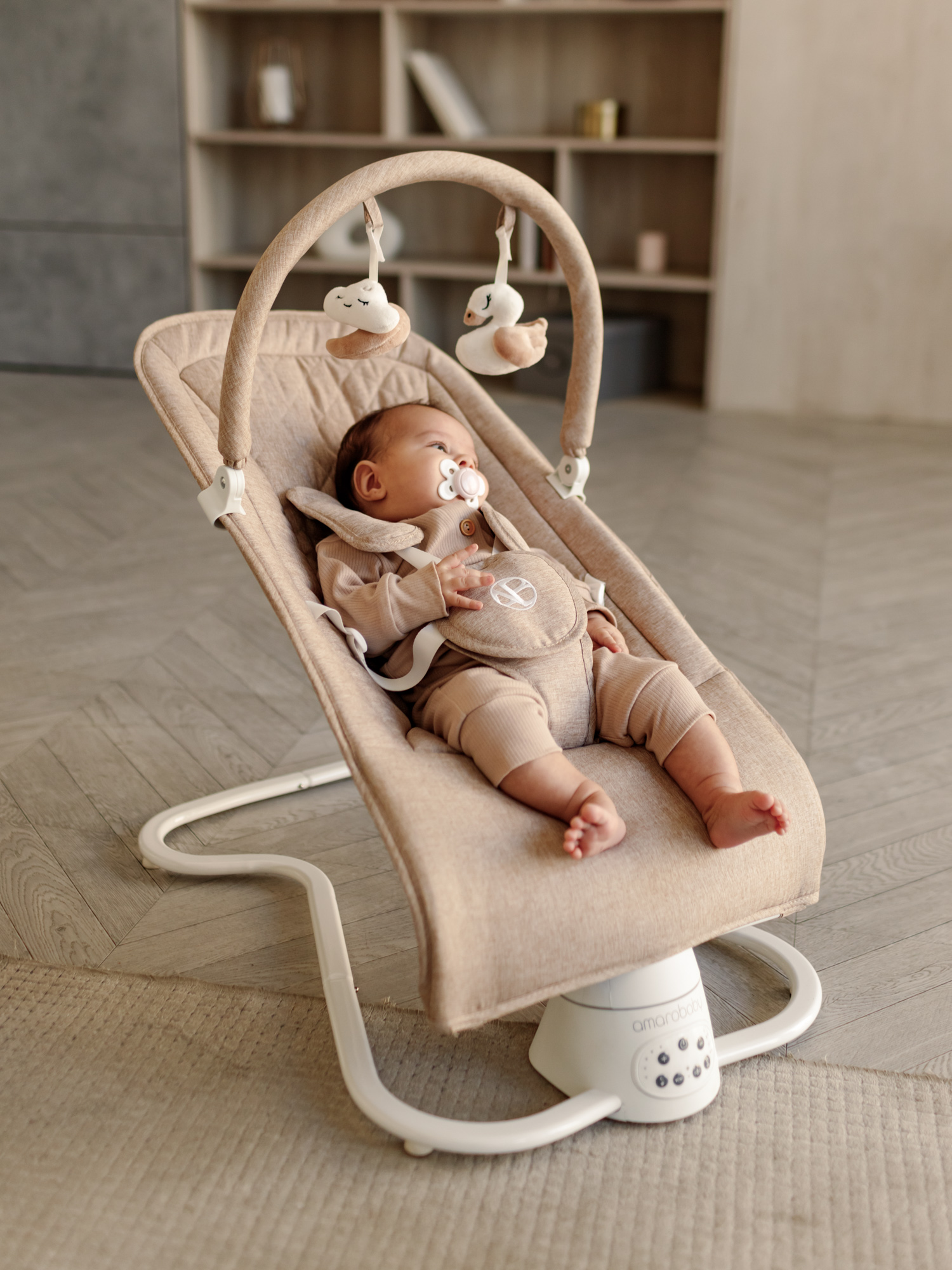 Электронные качели бежевый Amarobaby HAPPY SWING - фото 24