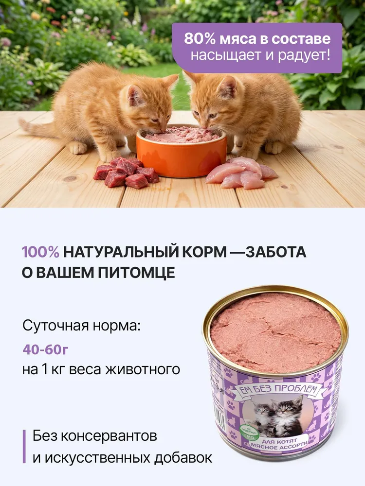 Влажный корм для кошек Ем Без Проблем Мясное ассорти для котят 15 шт по 250 гр - фото 2
