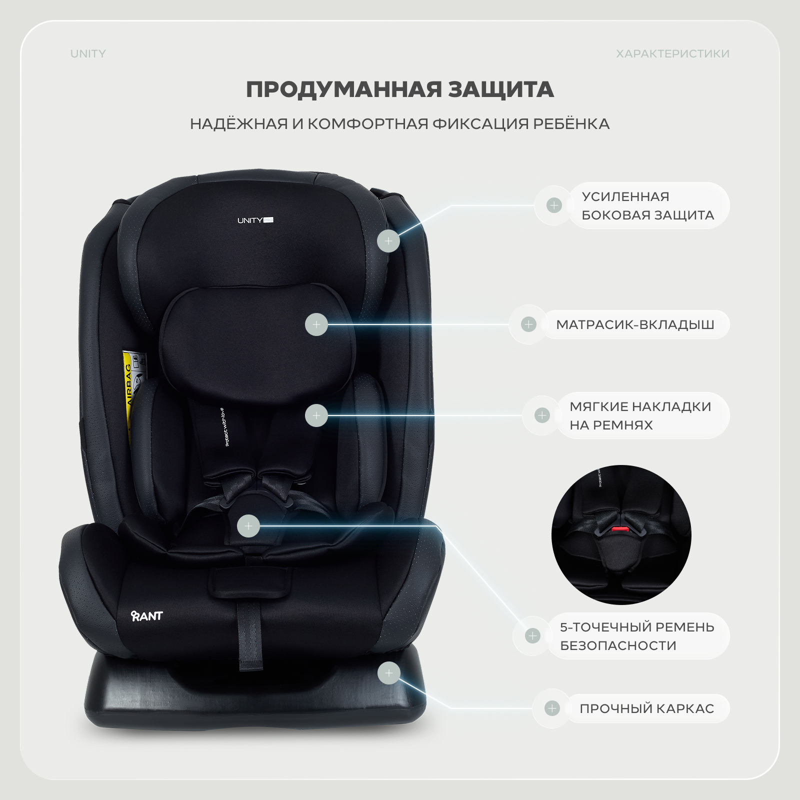 Автокресло Rant Basic Unity Pro 0+/1/2/3 (0-36 кг) черный - фото 10
