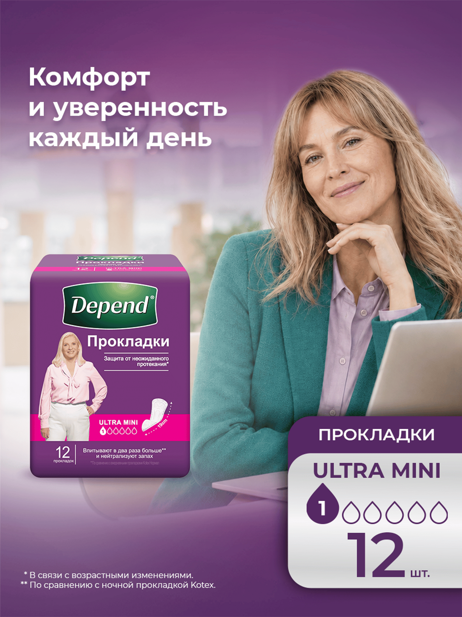Прокладки урологические Depend Ultra Mini 12шт - фото 1