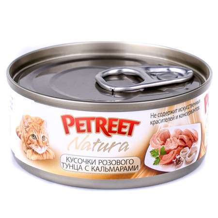 Корм влажный для кошек Petreet 70г кусочки розового тунца с кальмарами консервированный