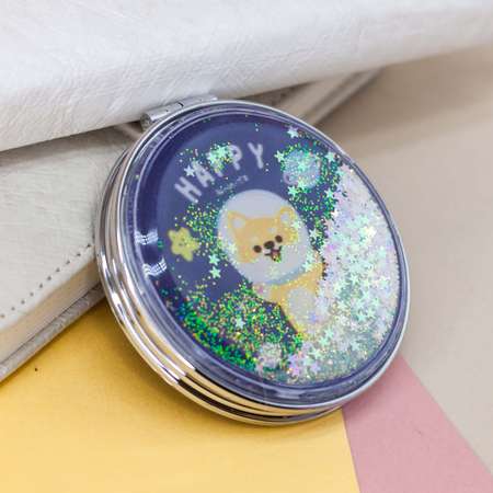 Зеркало карманное iLikeGift Shiba planet black с увеличением