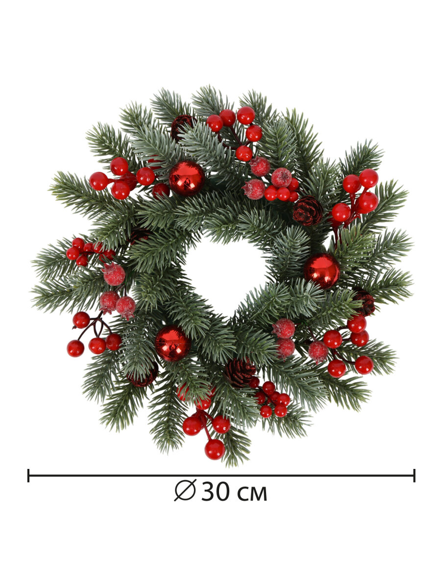 Венок новогодний хвойный Золотая сказка из елки искусственной литой 30 см - фото 10