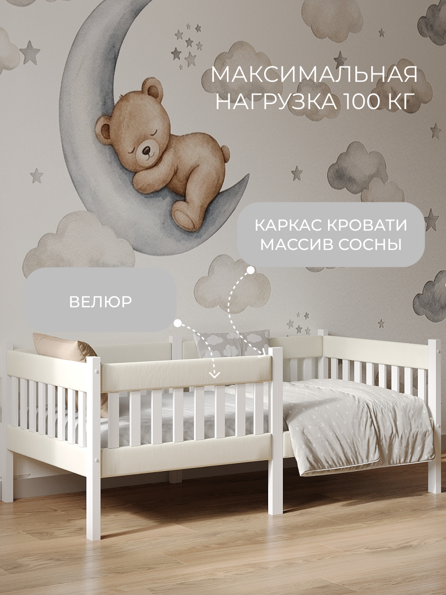 Кровать подростковая Мамина прелесть с мягкими бортиками 140х70см (молочный) - фото 2