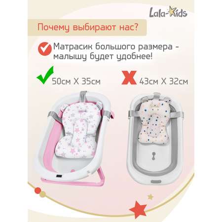 Складная ванночка для купания LaLa-Kids с термометром складным ковшом и матрасиком в комплекте