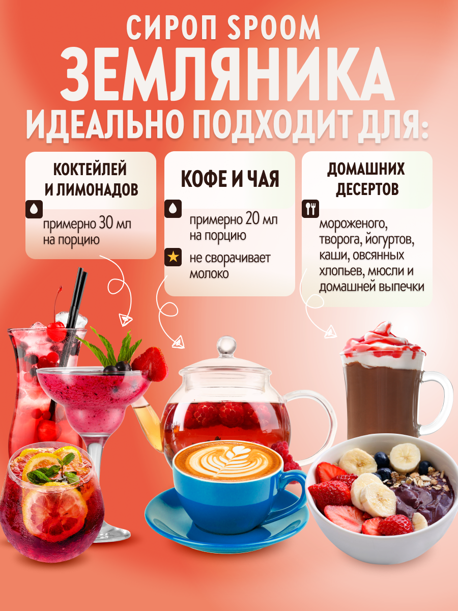 Сироп SPOOM Земляника 1л для кофе коктейлей и десертов - фото 3