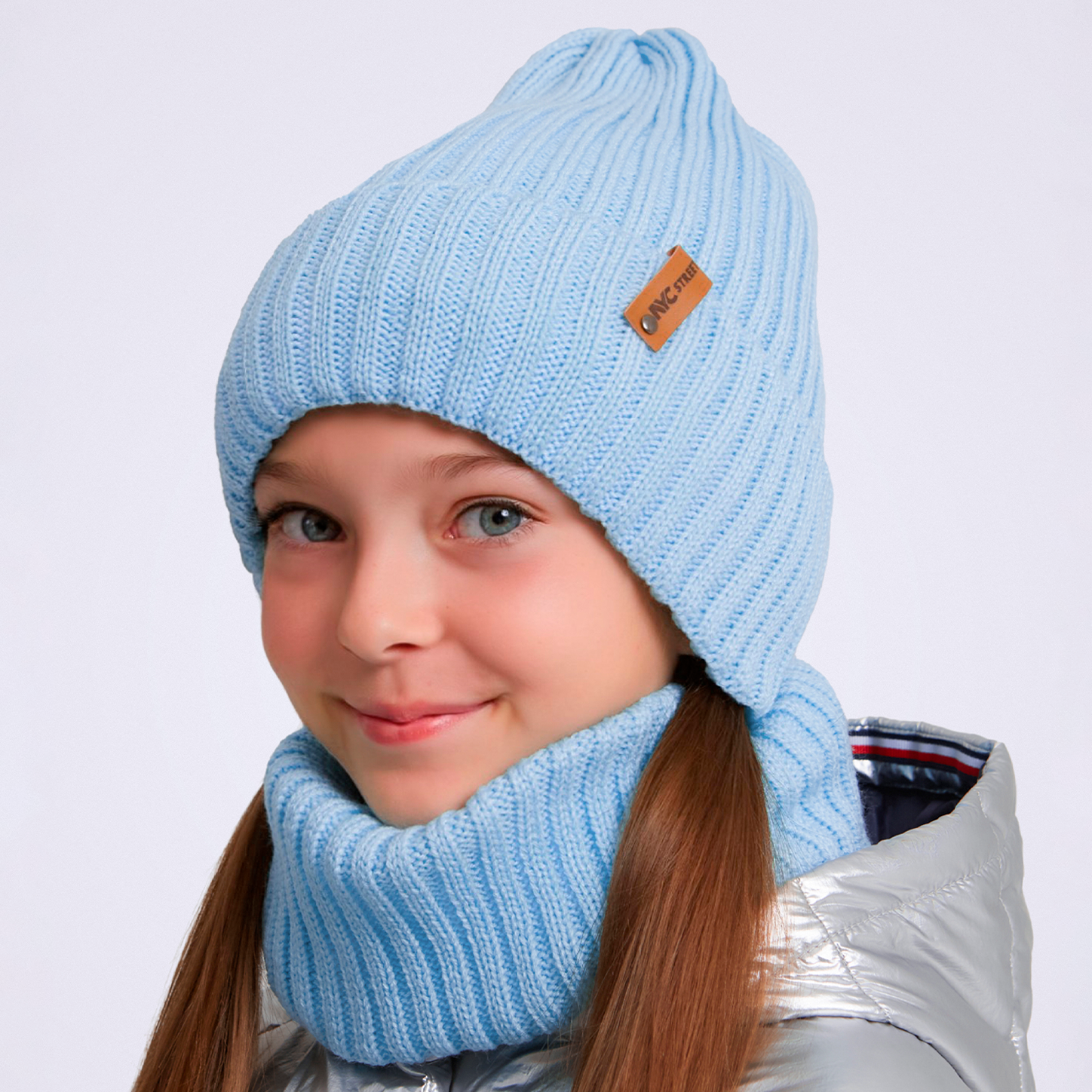 Шапка и снуд KUBRIO KU-H-104-GplainW-blue - фото 4