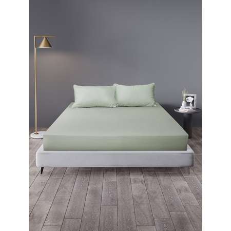Простыня Mrs.Stretch Mr.Jersy Оливковый 160 x 200 см на резинке
