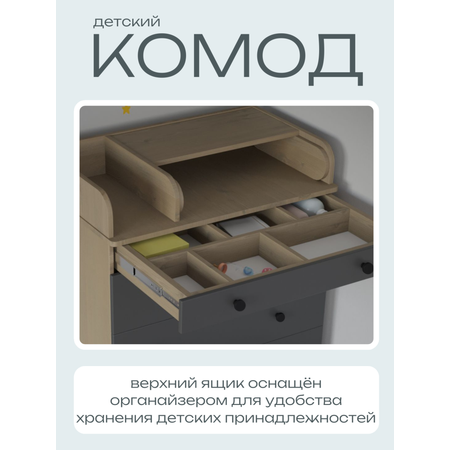Детский пеленальный комод Incanto Oskar цвет дуб графит