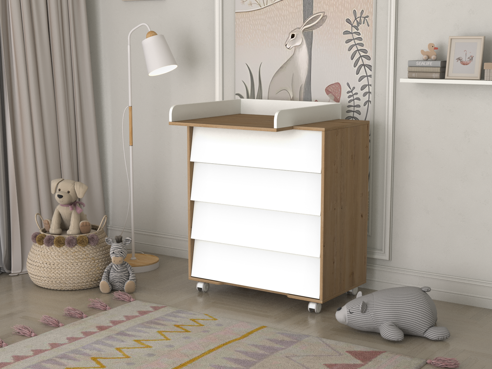 Детский пеленальный комод Incanto Cambridge 800/4 цвет дуб белый - фото 1