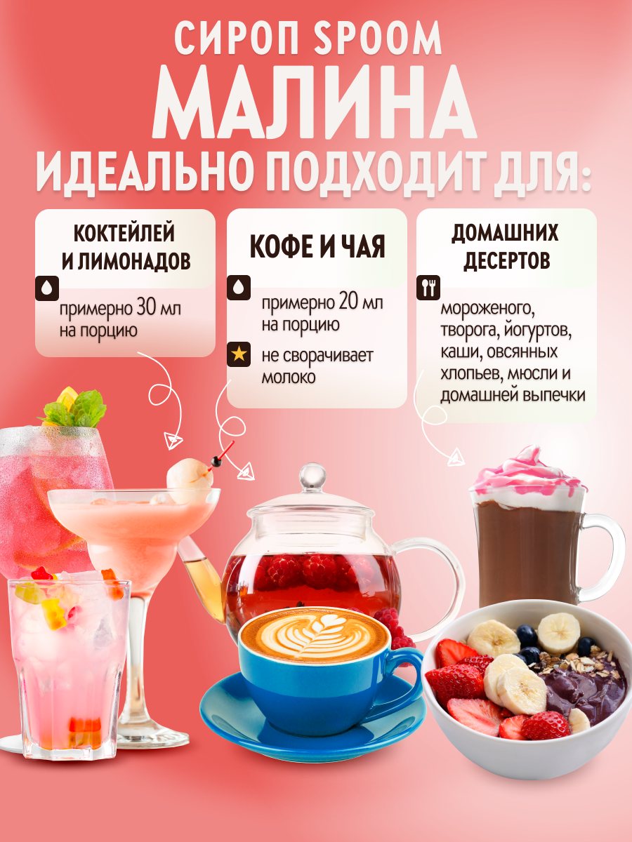Сироп SPOOM Малина 250мл для кофе коктейлей и десертов - фото 3