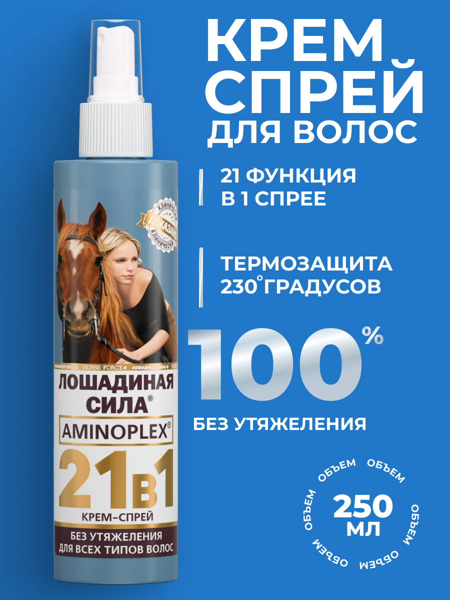 Крем-спрей 21в1 для волос Лошадиная сила с термозащитой для укладки несмываемый 250мл - фото 2