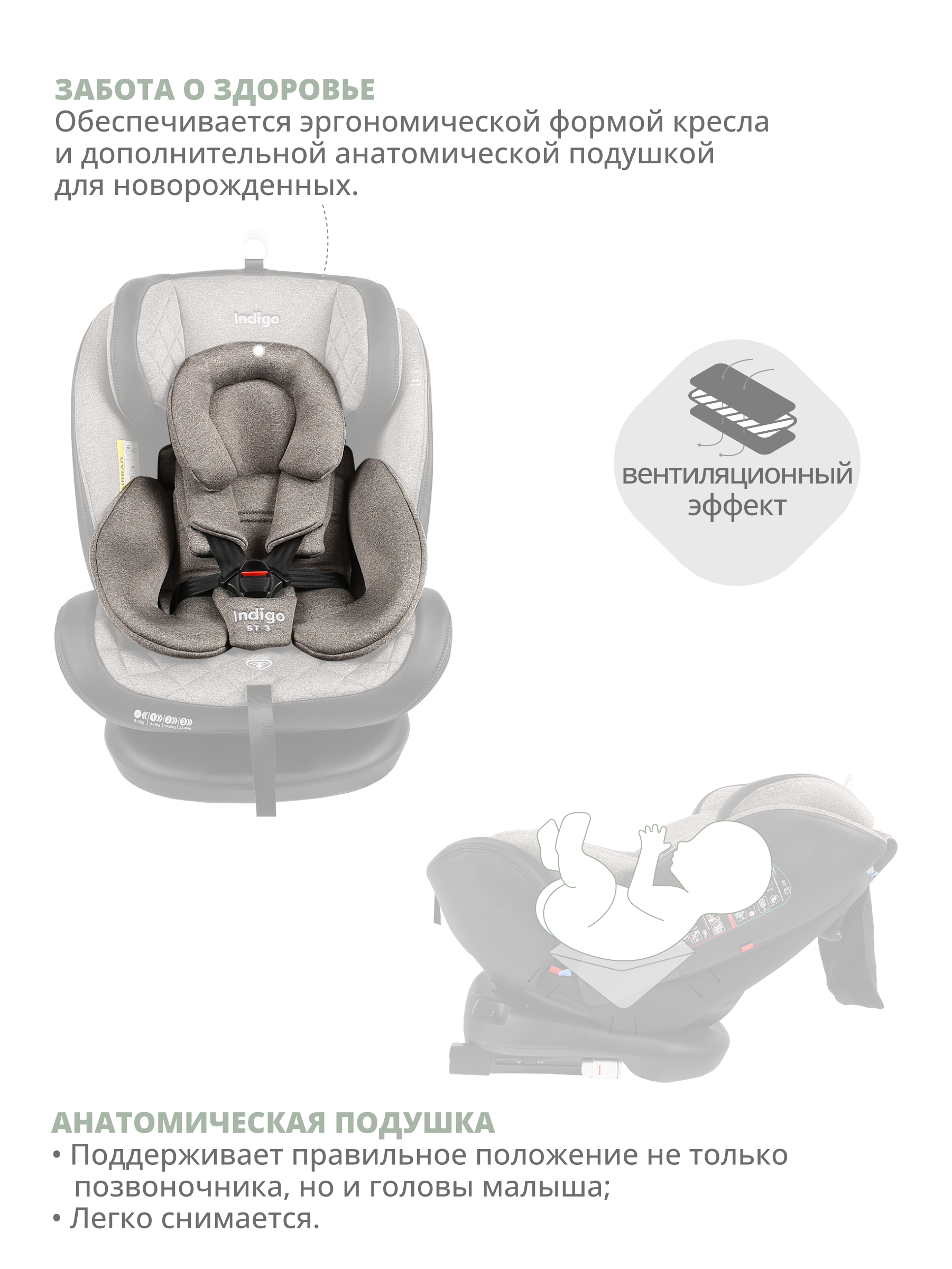 Автокресло Indigo Aero Isofix 0+/1/2/3 (0-36 кг) бежевый - фото 3