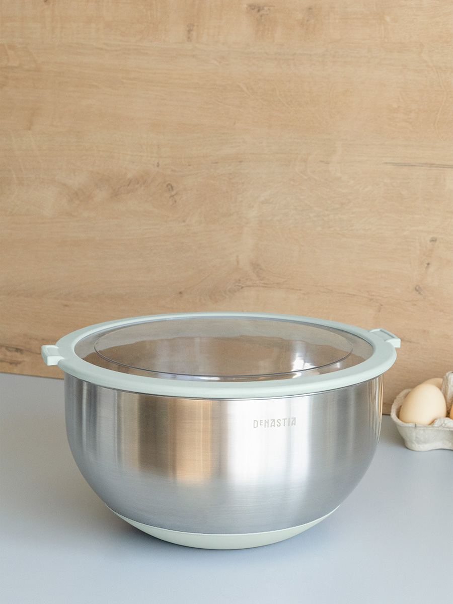 Миска DeNASTIA с прозрачной крышкой 5 л нерж.сталь ментол A000342 - фото 1