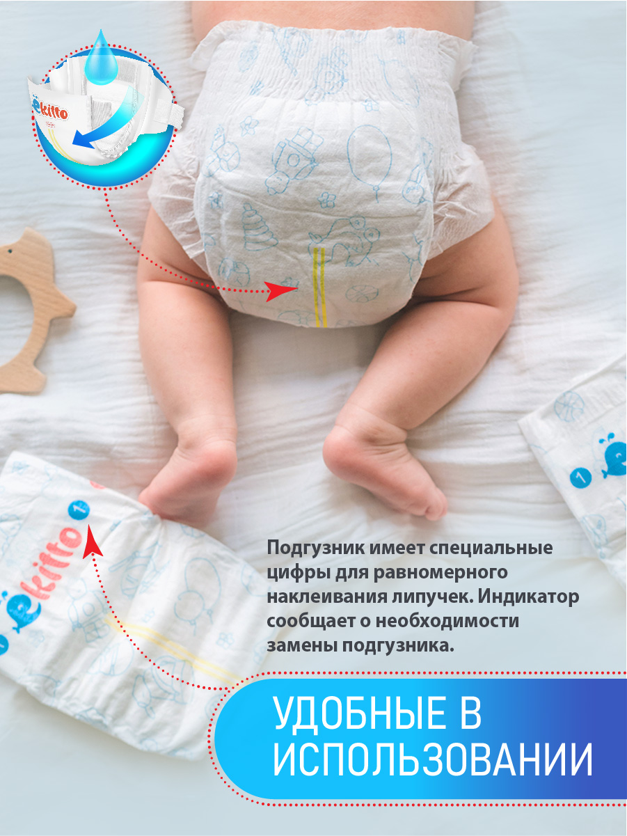 Подгузники Ekitto для недоношенных NB (0-5 кг) 30 шт. - фото 4