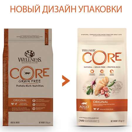 Корм для взрослых кошек Wellness CORE 1.75кг курица-индейка