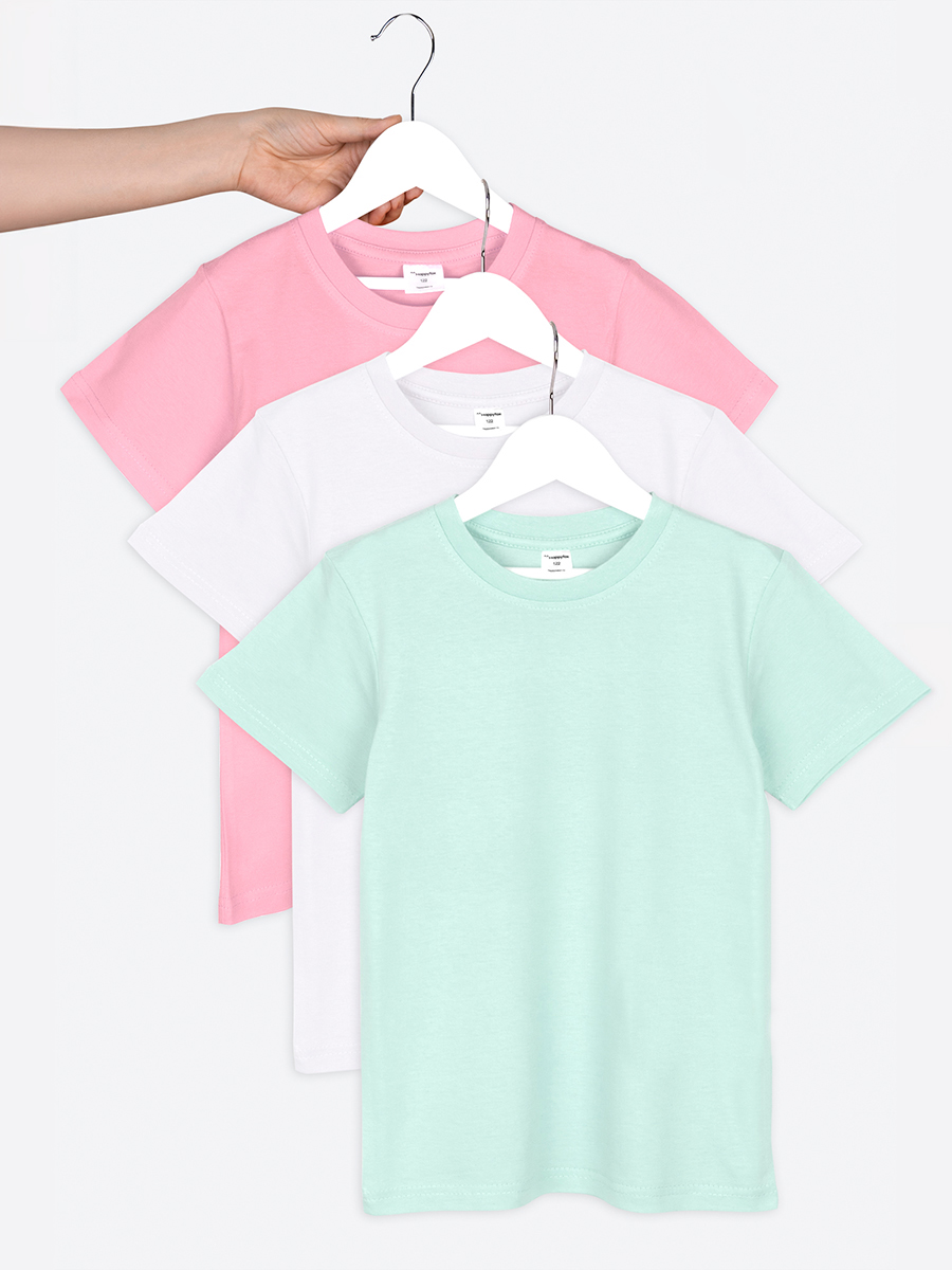 Футболка 3 шт HappyFox HF6603Nбелый.розовый.ментоловый - фото 1