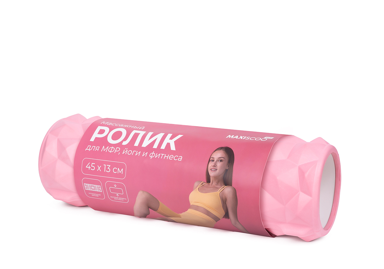 Массажный Ролик MAXISCOO FIT для МФР, Йоги и Фитнеса, 45см, Розовый - фото 2