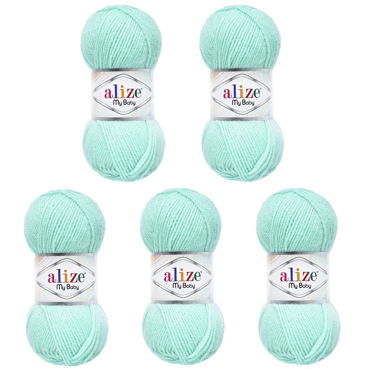 Пряжа для вязания Alize my baby 50 г 150 м акрил мягкая гипоаллергенная 19 водяная зелень 5 мотков - фото 6
