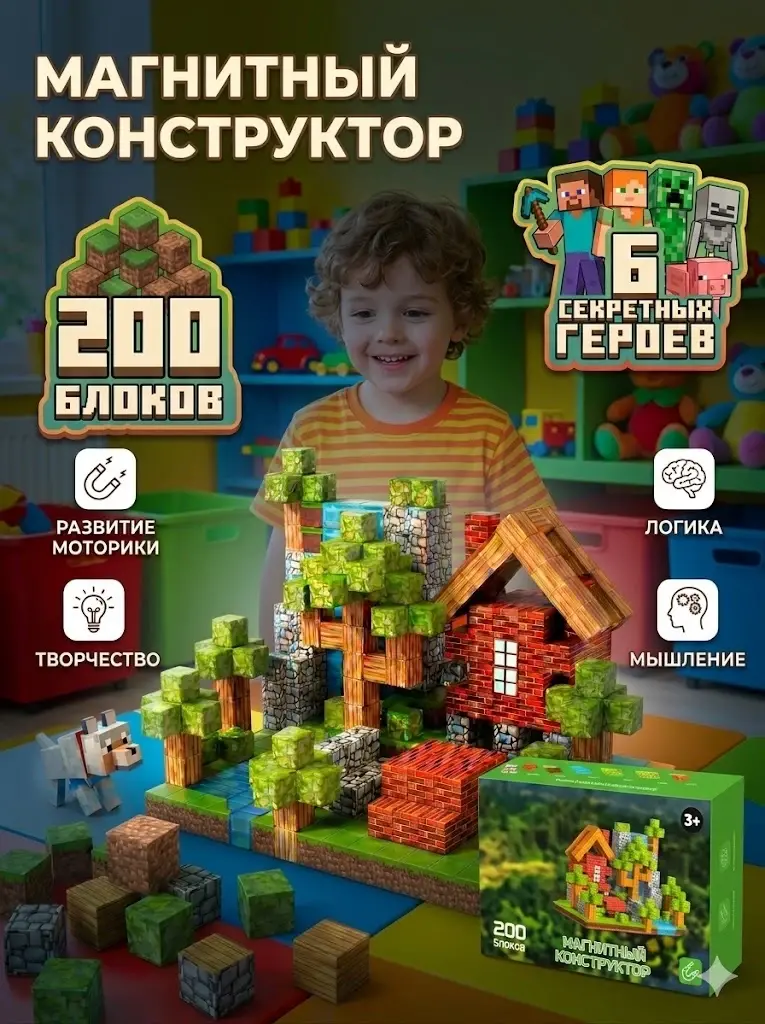 Конструктор BalaToys Майнкрафт Развивающий магнитный 200 дет. - фото 1