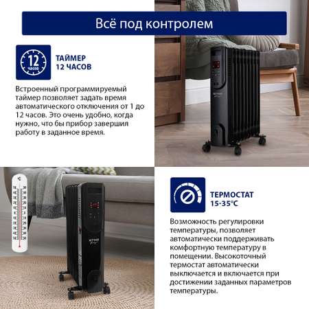 Обогреватель конвектор масляный радиатор STINGRAY ST-OH1001A черный жемчуг