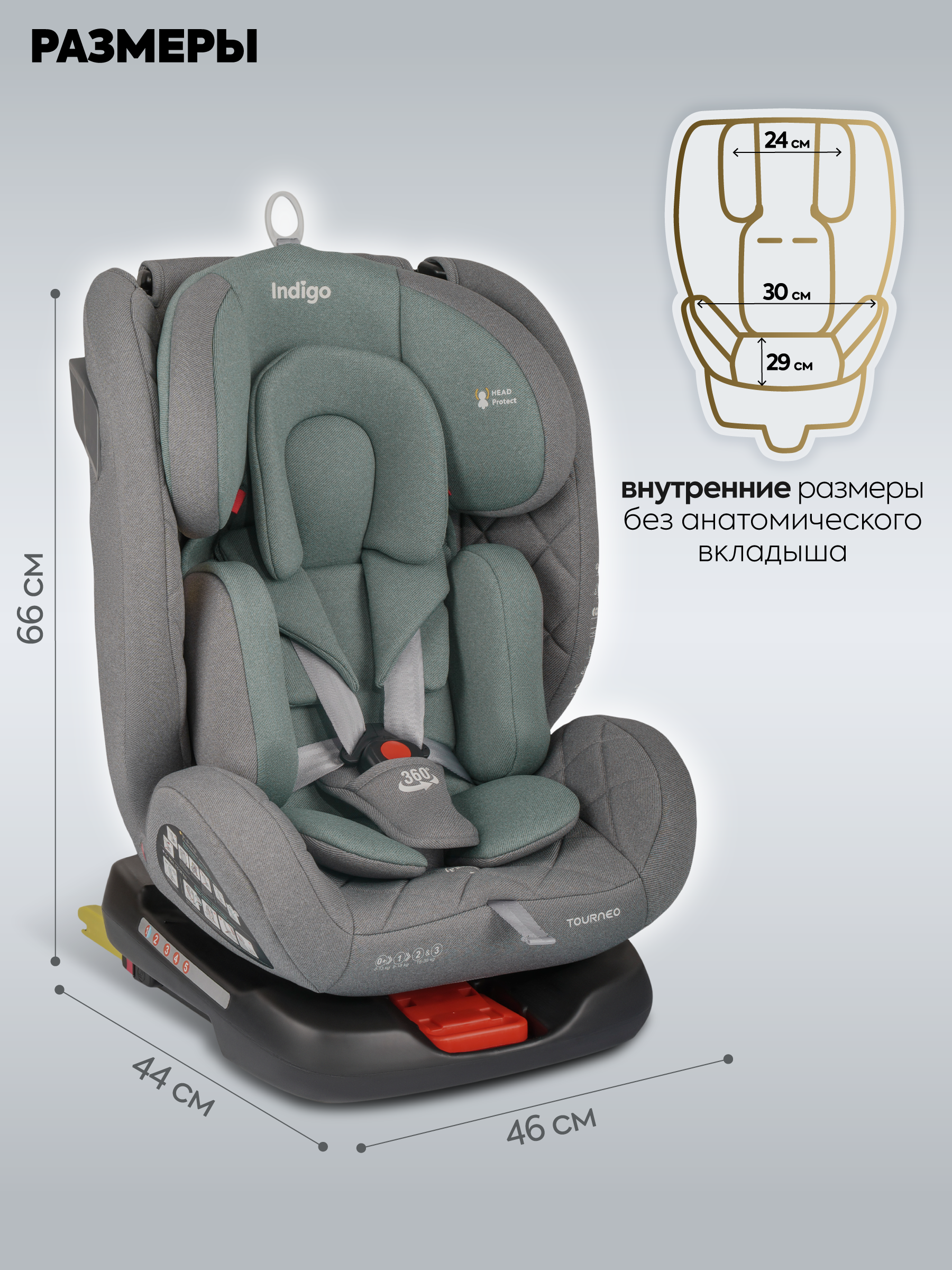 Автокресло Indigo Tourneo S серый-зеленый Isofix 0+/1/2/3 (0-36 кг) зеленый - фото 3
