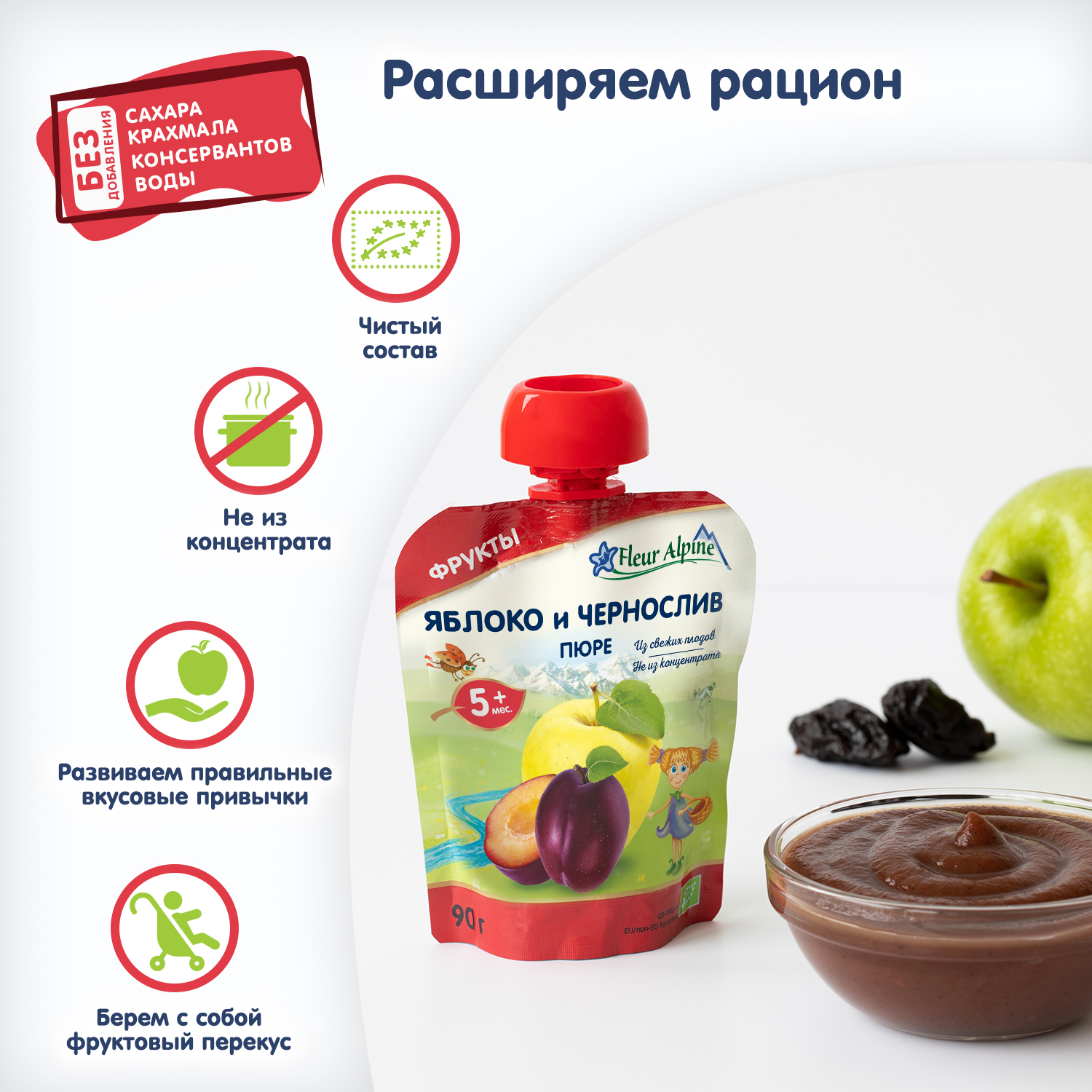 Пюре Fleur Alpine Яблоко-чернослив с 5 мес 90 г - фото 3
