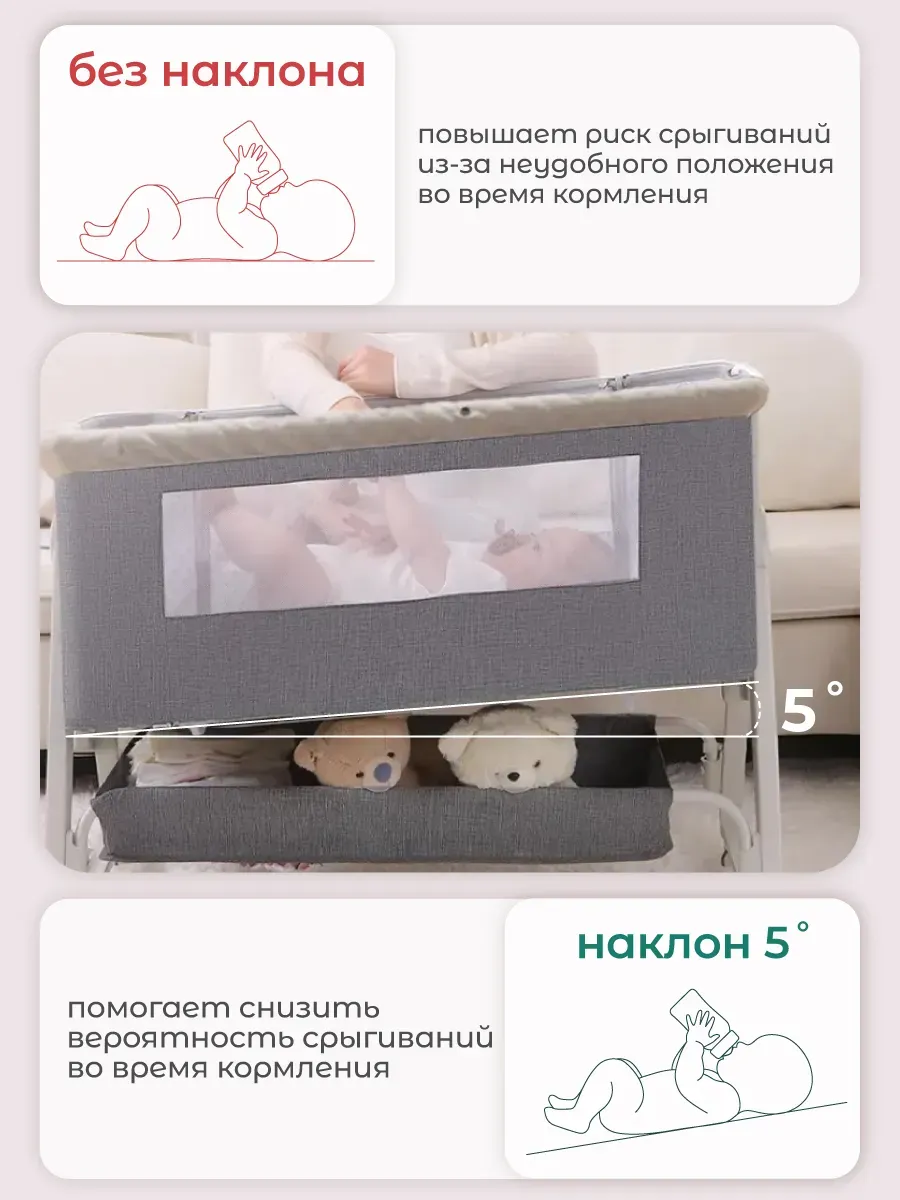Детская кроватка CINLANKIDS, поперечный маятник (серый) - фото 4