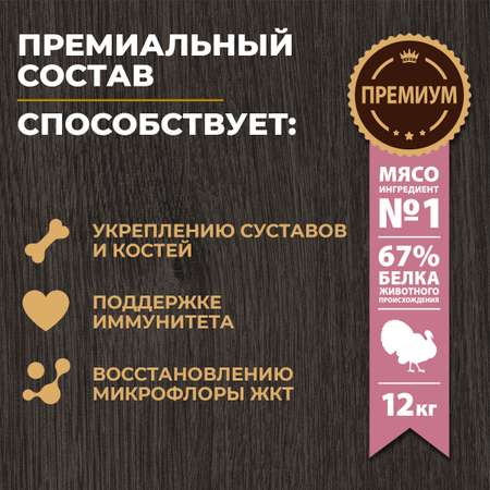 Корм для взрослых собак всех пород Родные корма полнорационный сухой с индейкой и овощами 12кг