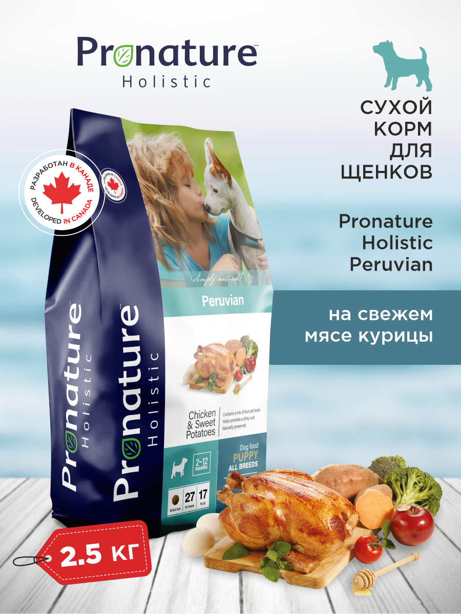 Корм для щенков сухой Pronature Holistic Peruvian на курице со сладким картофелем 2.5кг - фото 1