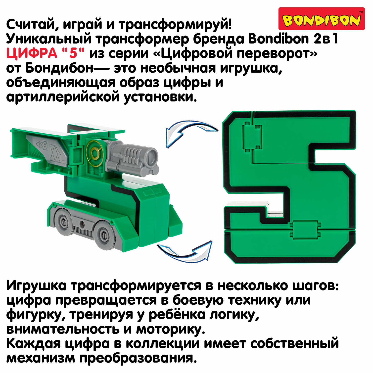 Фигурка Bondibon трансформер Робот Цифра 2в1 - фото 8