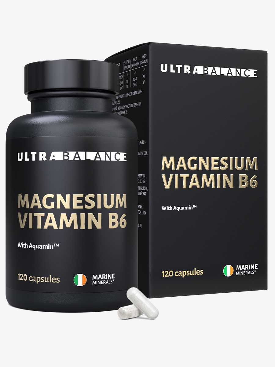 Магний витамин В6 премиум UltraBalance для взрослых мужчин и женщин Magnesium b6 с аквамином 120 капсул - фото 1