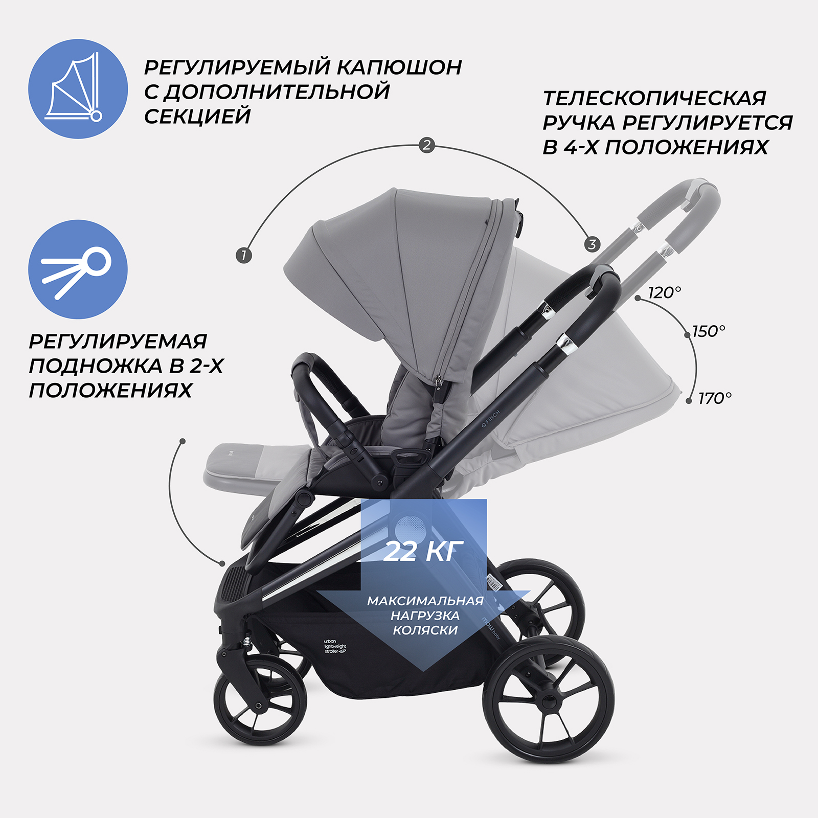 Коляска прогулочная MOWbaby Grey серый - фото 4