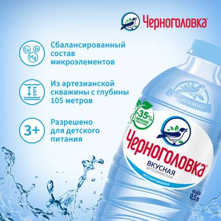 Вода питьевая Черноголовка артезианская негазированная 0.5л