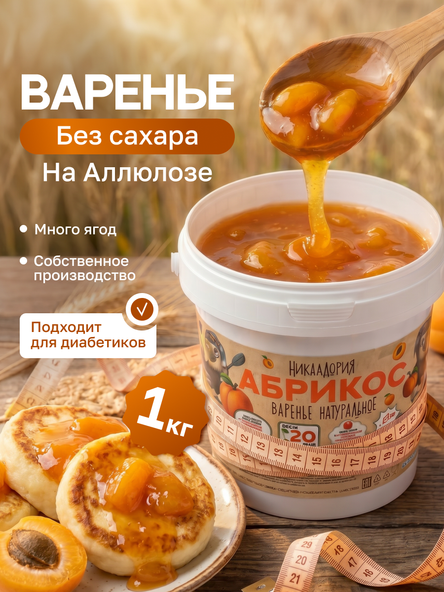Варенье Никаллория абрикосовое без сахара 1кг - фото 1