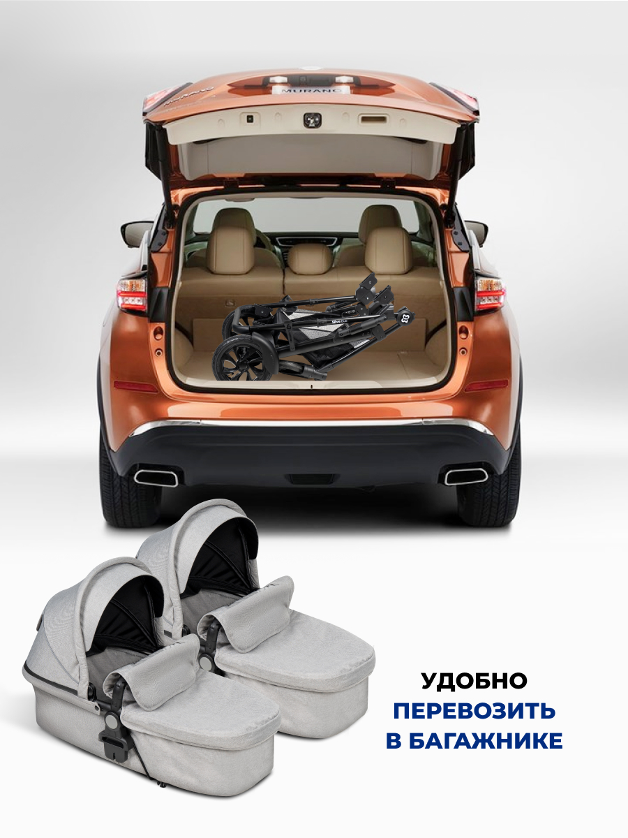 Коляска трансформер для двойни Farfello Silva Duo серый - фото 13