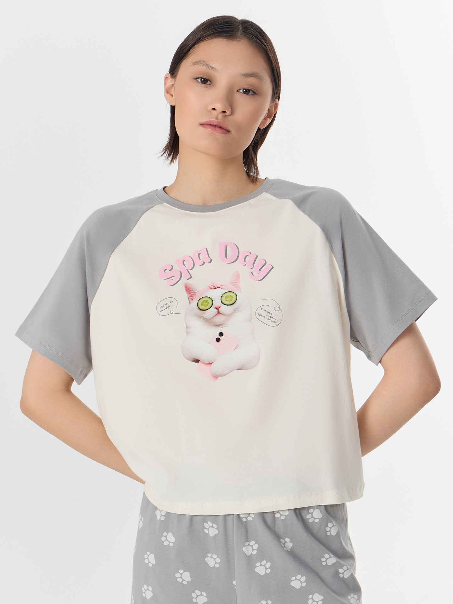 Пижама Mark Formelle (Марк Формэль) 592535/молочный +лапки на сером - фото 3