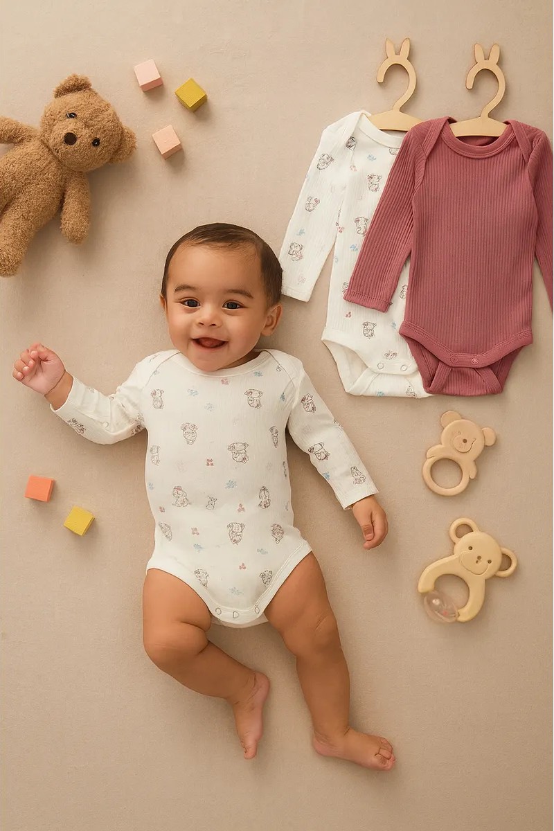 Боди 2 шт Mark Formelle (Марк Формэль) 13018-2/зайчики на зв.белом +дымчатая роза - фото 1