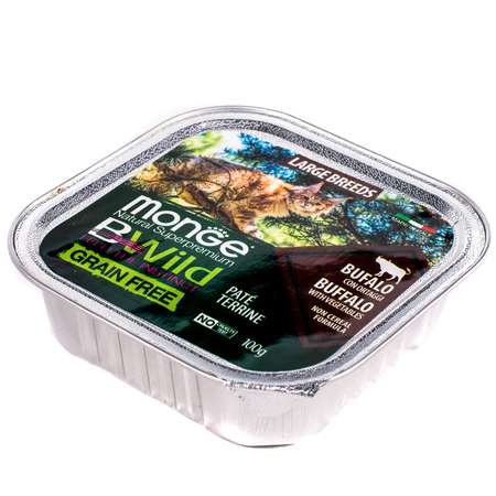 Корм для кошек MONGE BWild Grain free крупных пород из буйвола с овощами консервированный 100г