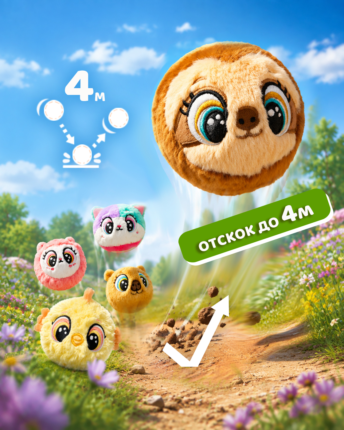 Мягкая игрушка Bouncibles попрыгунчик ленивец 8 см - фото 2