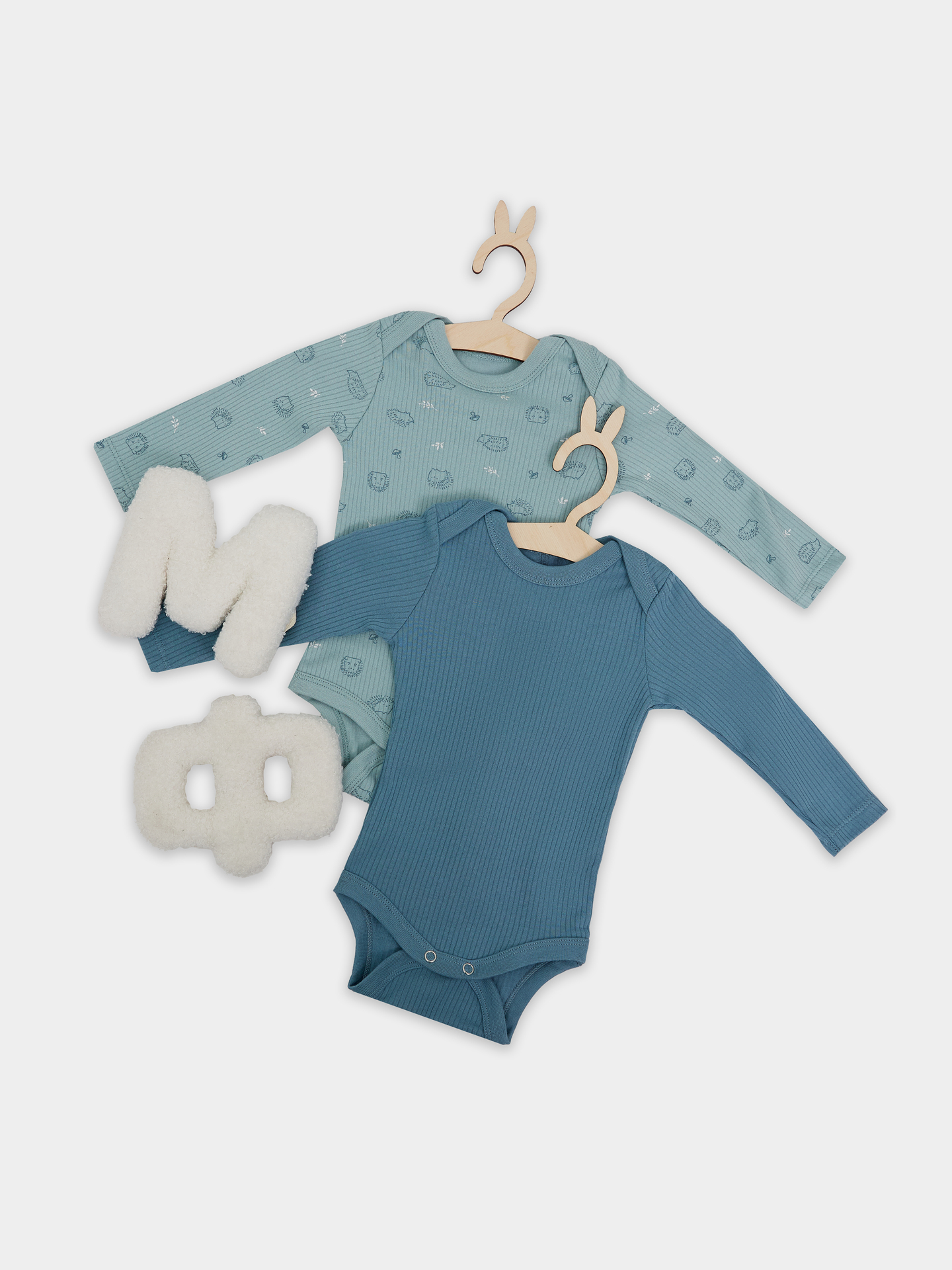 Боди 2 шт Mark Formelle (Марк Формэль) 13018-2/ежики на мяте +пыльная бирюза - фото 1